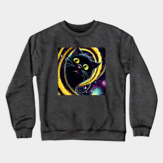 Time Traveling Cat Falls Through a Vortex Crewneck Sweatshirt by Star Scrunch